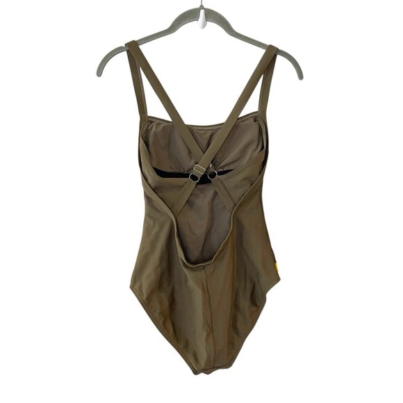 LOLE Brown Nylon Stretch 1-pc Swimsuit Womens sz S Criss Cross Back Modest Cut - Picture 2 of 7